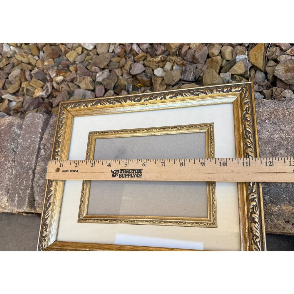Picture Frame 5x7 Gold Ornate Leaf Double Matted Traditional Free Standing